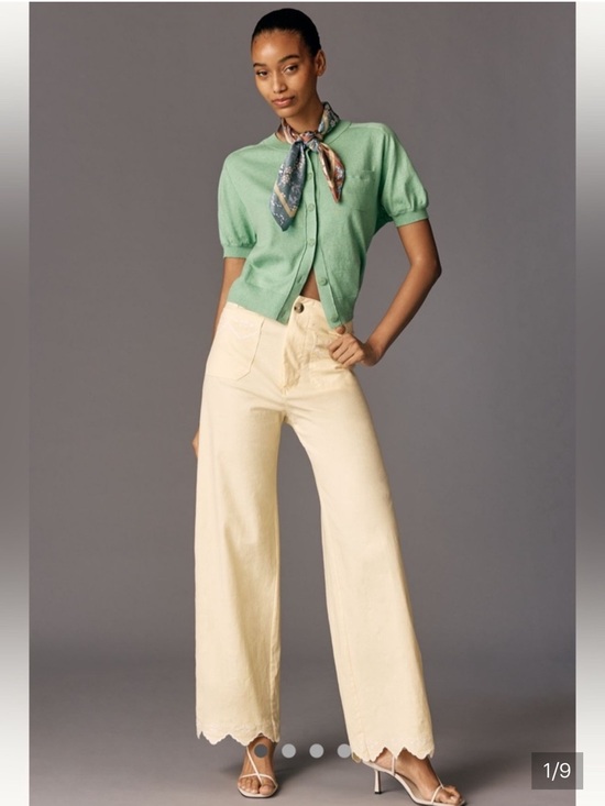 Maeve Pants - Maeve Colette Lace Trim Pale Yellow Size 28 Embroidered Hem & Pockets NWOT